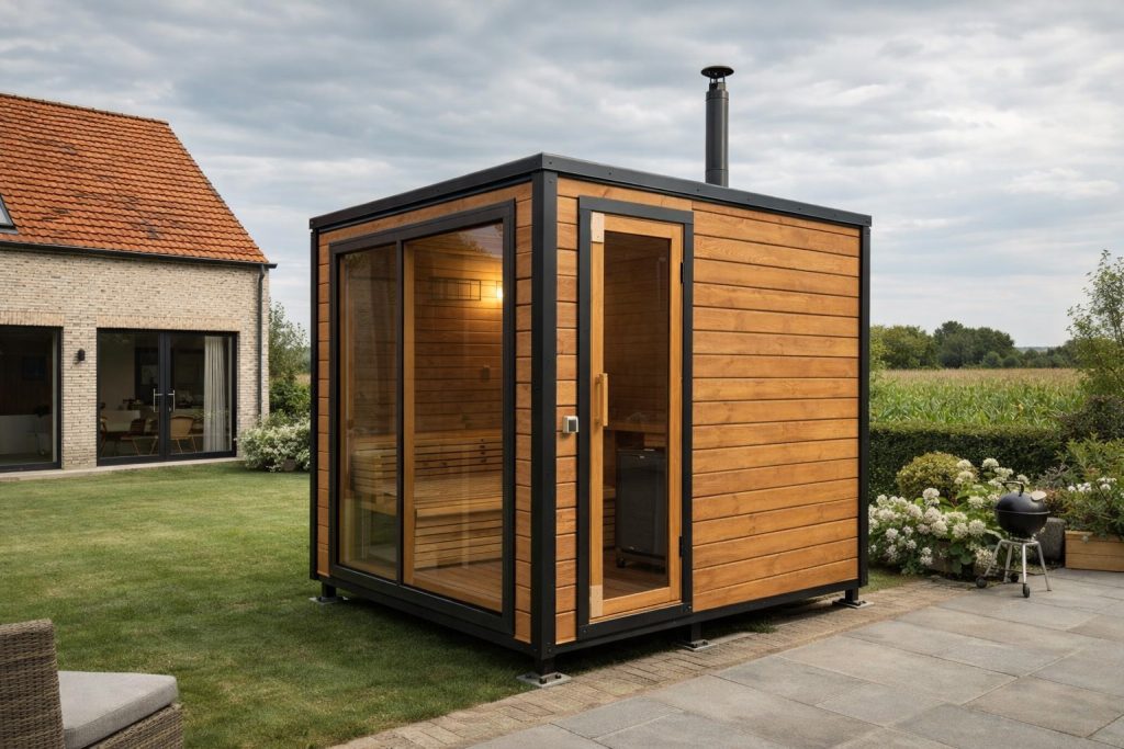 AREMBUD EU tiny house 28 m2 gallery sauna wood terrace belgium barn module modern a-frame m2 Modular Home 2