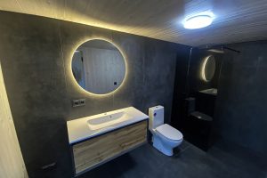 AREMBUD EU tiny house 28 m2 gallery wood terrace belgium barn module modern a-frame m2 Modular Home bath