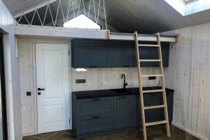 AREMBUD EU tiny house 28 m2 gallery wood terrace belgium barn module modern a-frame m2 Modular Home bath